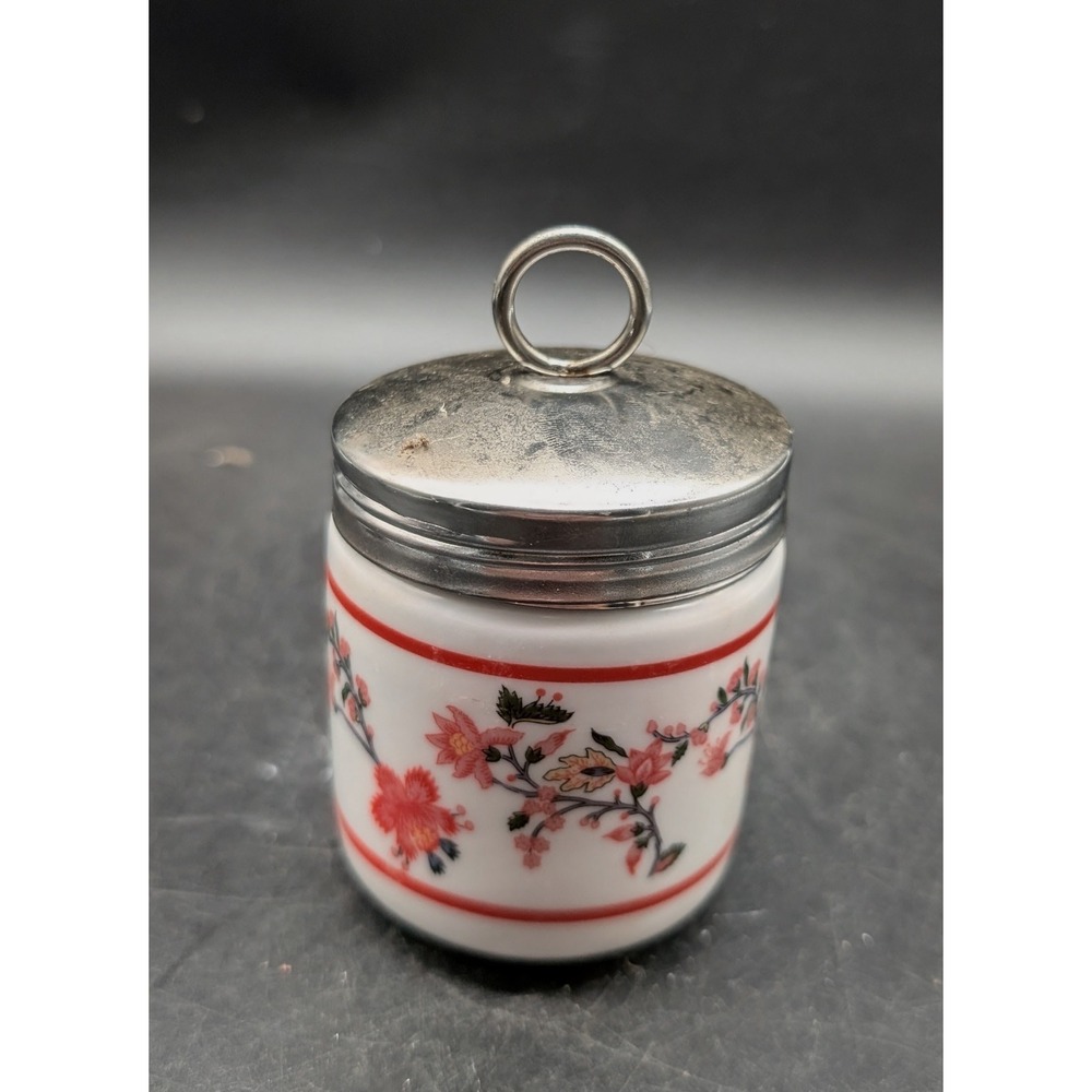 Williams-Sonoma Floral Porcelain Egg Coddler Red White Chinoiserie Poacher Lid
